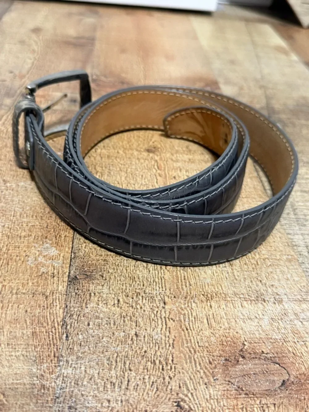 Roger Ximenez Gray Mock Croc Embossed Calf Leather Belt Luxury Gator Has Flaws*